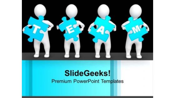 3d Men Holding Blue Team Puzzle Pieces Business PowerPoint Templates Ppt Backgrounds For Slides 1212