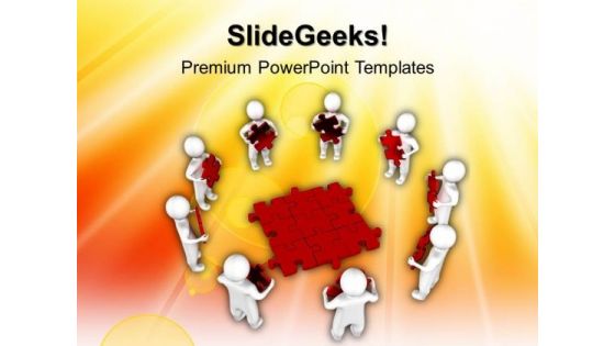 3d Men Holding Red Puzzles Teamwork PowerPoint Templates And PowerPoint Themes 1012