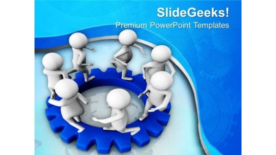 3d Men In Circle On Gears PowerPoint Templates Ppt Backgrounds For Slides 0713