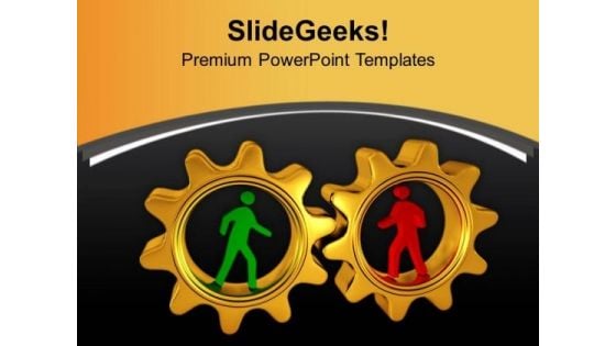 3d Men In Golden Gears PowerPoint Templates Ppt Backgrounds For Slides 0713