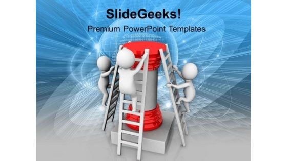 3d Men On Ladders With A Piller PowerPoint Templates Ppt Backgrounds For Slides 0813