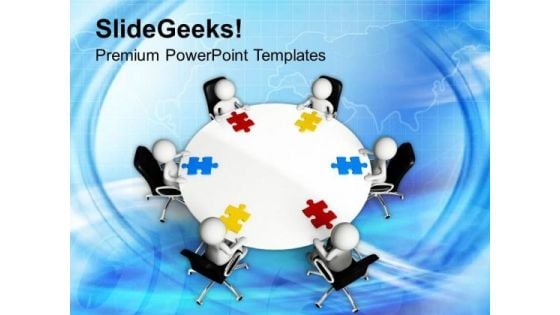 3d Men On Round Table With Puzzle PowerPoint Templates Ppt Backgrounds For Slides 0713