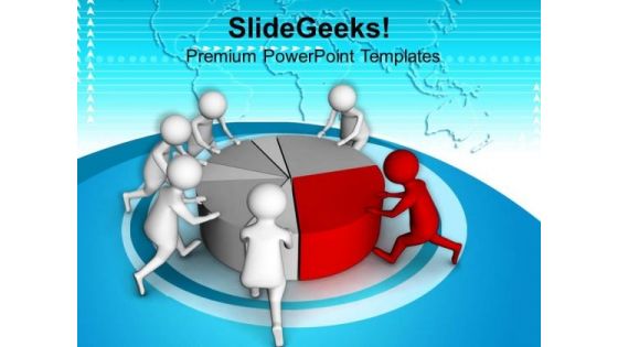 3d Men Pushing Pie Chart Teamwork PowerPoint Templates Ppt Backgrounds For Slides 0813