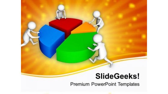 3d Men Pushing Pieces Of Pie Chart PowerPoint Templates Ppt Backgrounds For Slides 0713