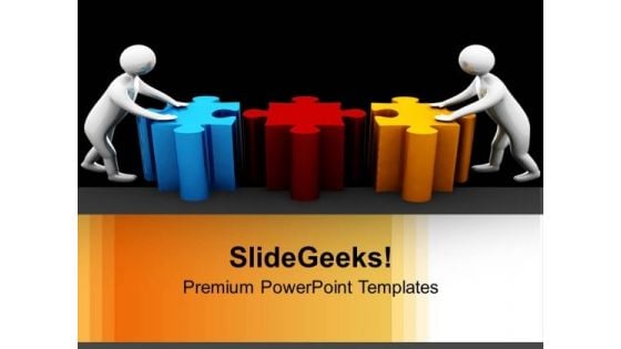 3d Men Pushing Puzzle Pieces Team PowerPoint Templates Ppt Backgrounds For Slides 0213