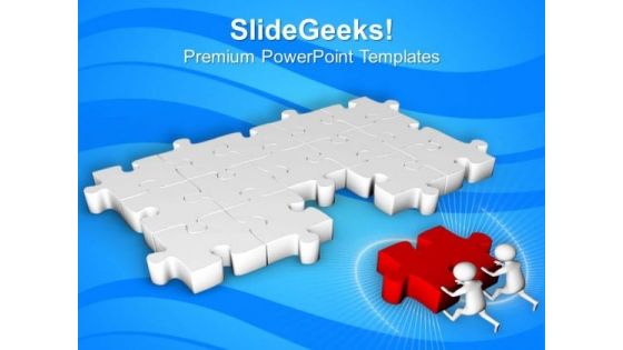 3d Men Pushing Puzzles For Solution PowerPoint Templates Ppt Backgrounds For Slides 0713