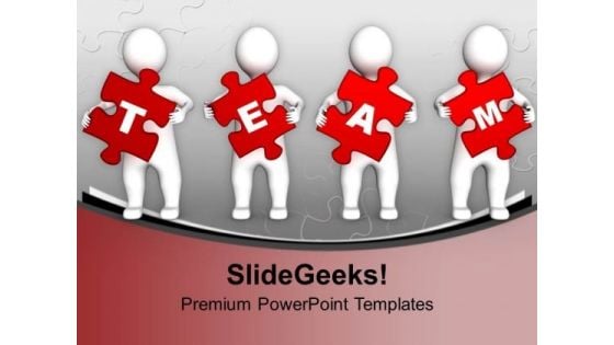 3d Men Red Puzzle Pieces Team PowerPoint Templates Ppt Backgrounds For Slides 0213