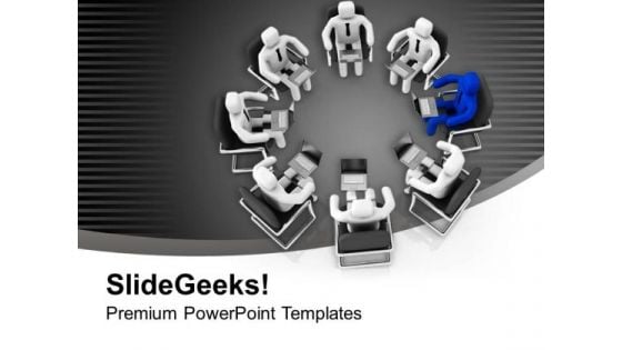 3d Men Sitting On Chairs In Conferance PowerPoint Templates Ppt Backgrounds For Slides 0213