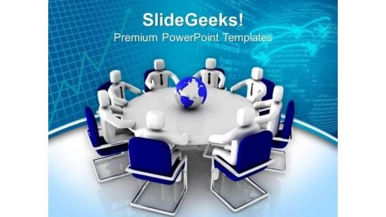 3d Men Sitting On Round Table PowerPoint Templates Ppt Backgrounds For Slides 0213