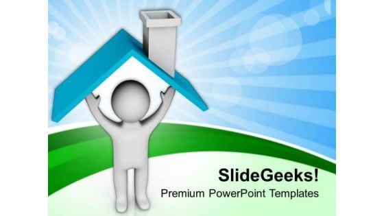 3d Men Standing Under Roof PowerPoint Templates Ppt Backgrounds For Slides 0713