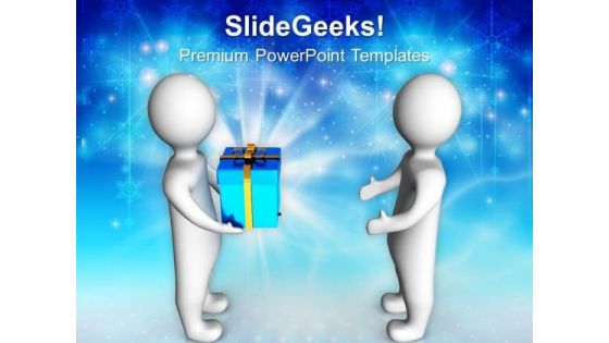 3d Men Taking Gift From Other Celebration PowerPoint Templates Ppt Backgrounds For Slides 1212