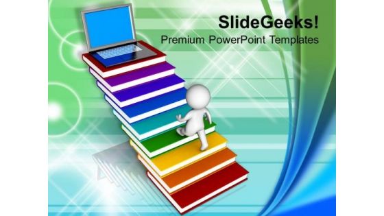 3d Men Walking On Books And Laptop Technology PowerPoint Templates Ppt Backgrounds For Slides 1212