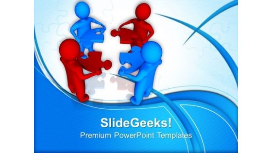 3d Men With Red And Blue Puzzle Pieces Jigsaw PowerPoint Templates And PowerPoint Themes 1012