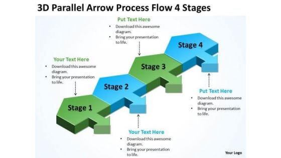 3d Parallel Arrow Process Flow 4 Stages Business Plan Guide PowerPoint Templates