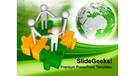 3d People Together On Puzzle Pieces Teamwork PowerPoint Templates And PowerPoint Themes 1012