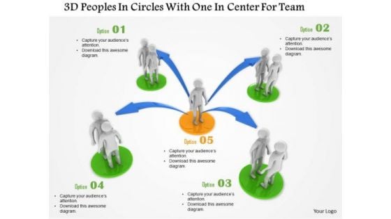 3d Peoples In Circles With One In Center For Team