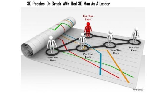 3d Peoples On Graph With Red 3d Man As A Leader