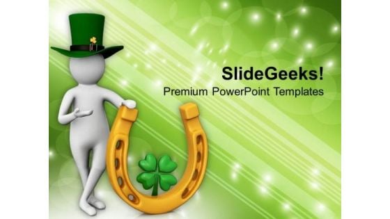 3d Person With Lucky Symbol Patricks Day PowerPoint Templates Ppt Backgrounds For Slides 0313