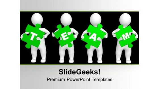 3d Persons Green Puzzle Pieces Team PowerPoint Templates Ppt Backgrounds For Slides 0213