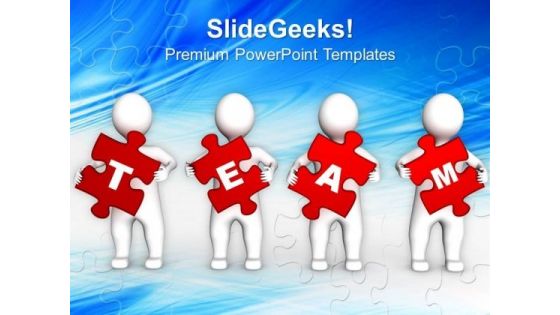 3d Persons Holding Red Puzzle Pieces PowerPoint Templates Ppt Backgrounds For Slides 0113