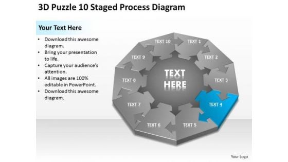 3d Puzzle 10 Staged Process Diagram Ppt Business Plan Consultants PowerPoint Slides