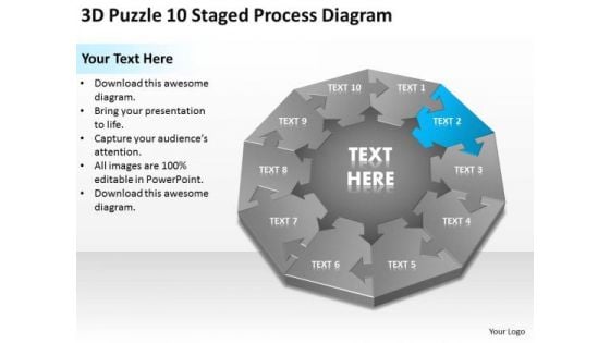 3d Puzzle 10 Staged Process Diagram Ppt Business Plan Writing Service PowerPoint Templates