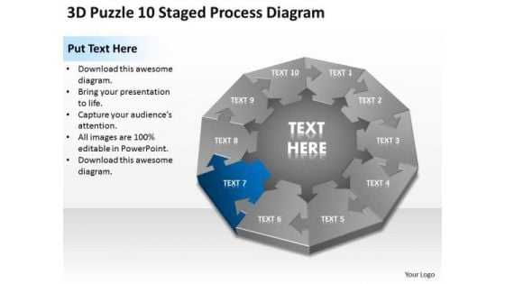 3d Puzzle 10 Staged Process Diagram Ppt How To Wright Business Plan PowerPoint Slides