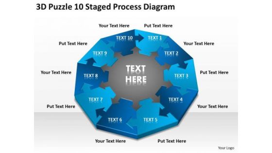 3d Puzzle 10 Staged Process Diagram Ppt Non Profit Business Plan Sample PowerPoint Slides
