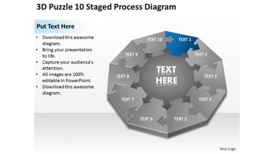 3d Puzzle 10 Staged Process Diagram Ppt What Is Business Plan PowerPoint Slides