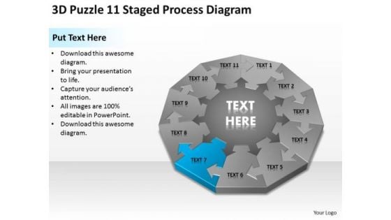 3d Puzzle 11 Staged Process Diagram Ppt Business Plan PowerPoint Templates