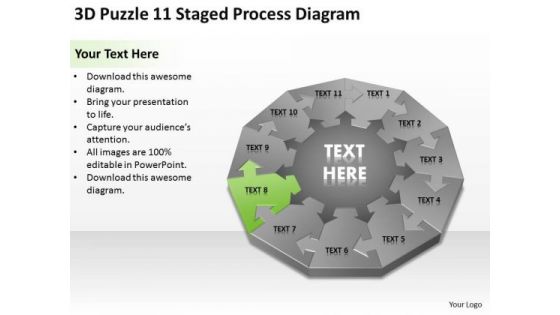 3d Puzzle 11 Staged Process Diagram Ppt Company Business Plan Examples PowerPoint Slides