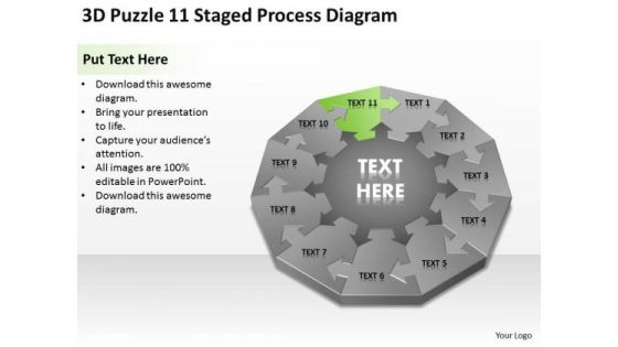 3d Puzzle 11 Staged Process Diagram Ppt Making Business Plan PowerPoint Slides