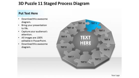 3d Puzzle 11 Staged Process Diagram Ppt Show Me Business Plan PowerPoint Slides