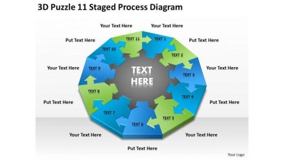 3d Puzzle 11 Staged Process Diagram Ppt Simple Business Plan Template PowerPoint Slides