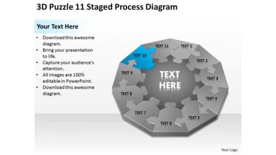 3d Puzzle 11 Staged Process Diagram Ppt Simple Business Plan Templates PowerPoint Slides