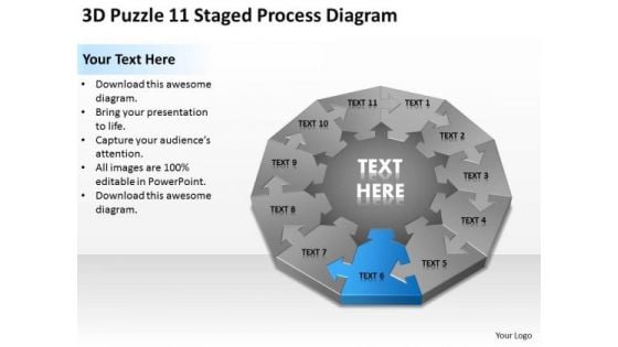 3d Puzzle 11 Staged Process Diagram Ppt Small Business Plan Templates PowerPoint Slides