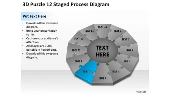 3d Puzzle 12 Staged Process Diagram Ppt Business Plan Format PowerPoint Templates