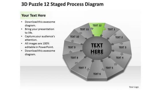 3d Puzzle 12 Staged Process Diagram Ppt Business Plan Guide PowerPoint Templates