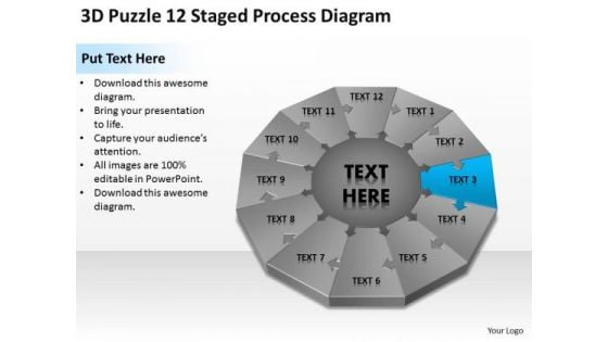 3d Puzzle 12 Staged Process Diagram Ppt Business Plan Professional Services PowerPoint Slides