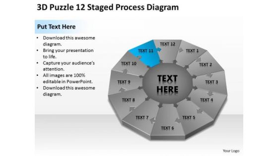 3d Puzzle 12 Staged Process Diagram Ppt Business Plan Writer PowerPoint Templates