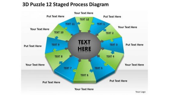 3d Puzzle 12 Staged Process Diagram Ppt It Business Plan Template PowerPoint Templates