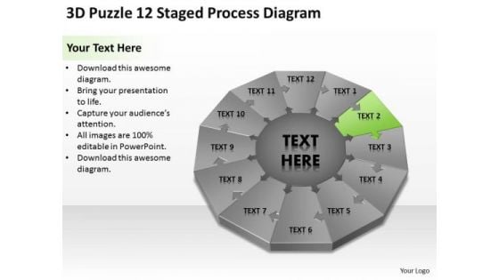 3d Puzzle 12 Staged Process Diagram Ppt Simple Restaurant Business Plan PowerPoint Slides