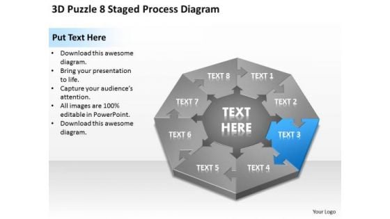 3d Puzzle 8 Staged Process Diagram Ppt Business Plan Worksheet PowerPoint Templates