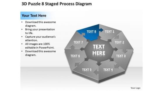 3d Puzzle 8 Staged Process Diagram Ppt Business Plans Samples PowerPoint Slides