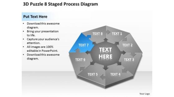 3d Puzzle 8 Staged Process Diagram Sample Business Proposal Outline PowerPoint Slides