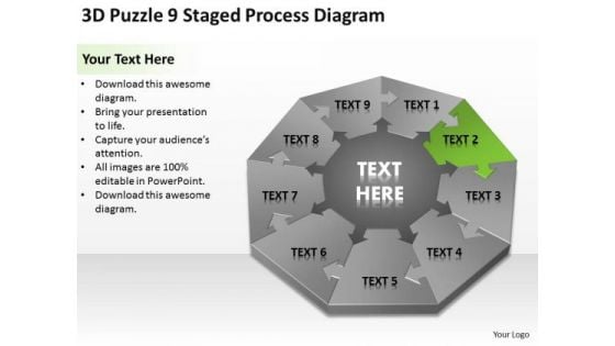 3d Puzzle 9 Staged Process Diagram Business Plan PowerPoint Templates