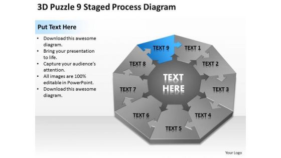 3d Puzzle 9 Staged Process Diagram Ppt Business Financial Planning PowerPoint Slides