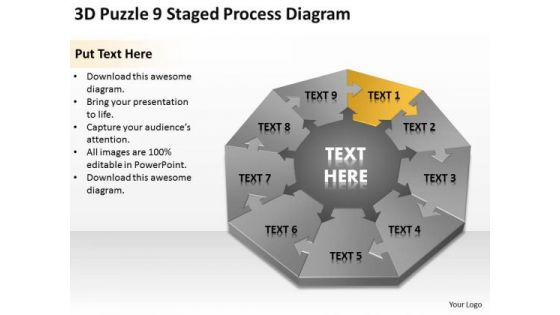 3d Puzzle 9 Staged Process Diagram Ppt Business Plan PowerPoint Templates