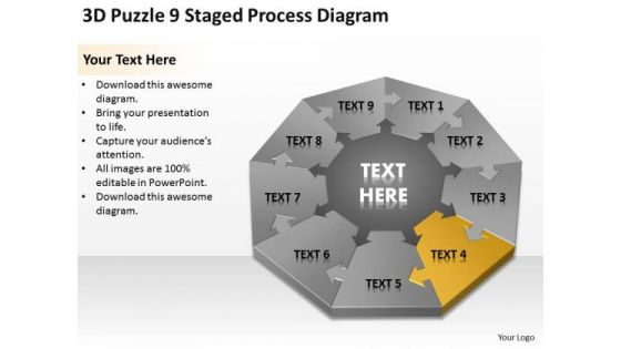 3d Puzzle 9 Staged Process Diagram Ppt Business Plan Wiki PowerPoint Slides