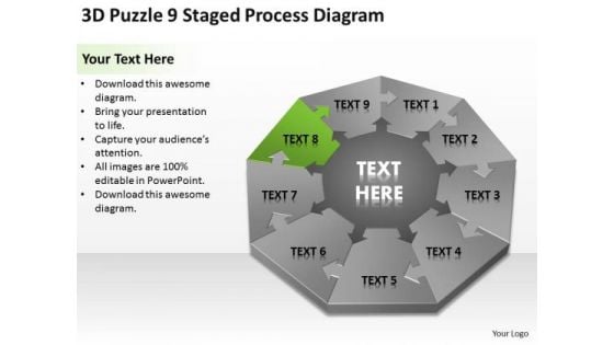 3d Puzzle 9 Staged Process Diagram Ppt Business Plan Writers For Hire PowerPoint Templates